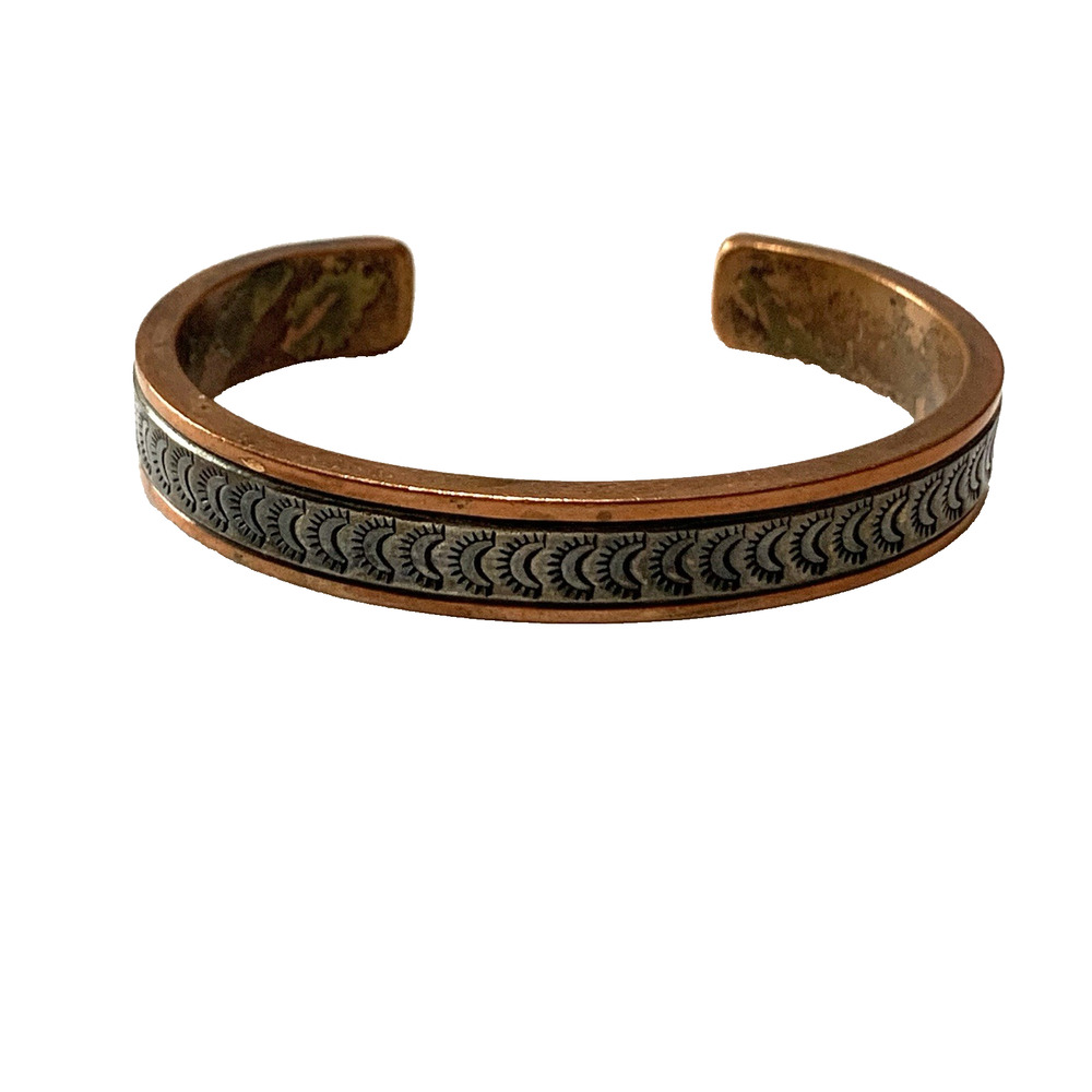 R. Secatero Navajo Artisan Copper Sterling Cuff Bracelet Moon Motif Small Heavy